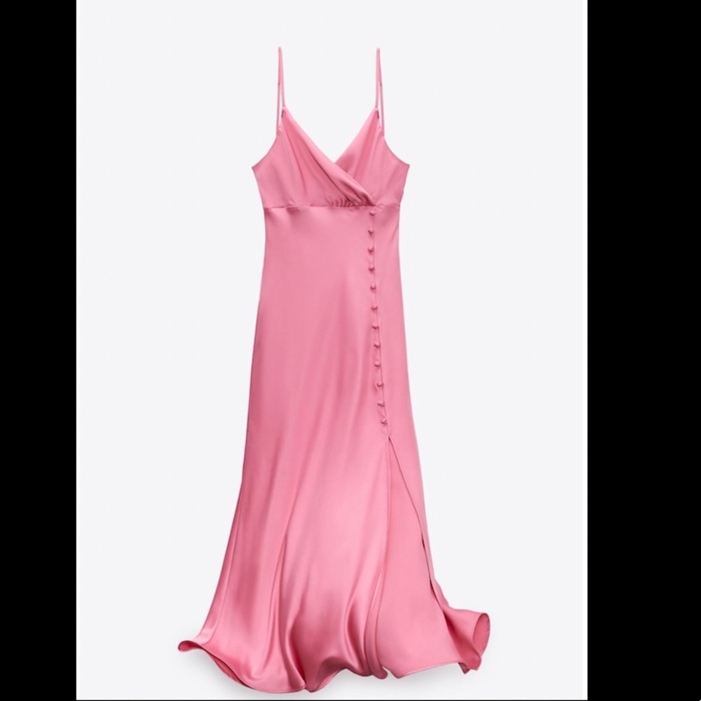 Zara Pink Satin Effect Midi Stress with Slit
